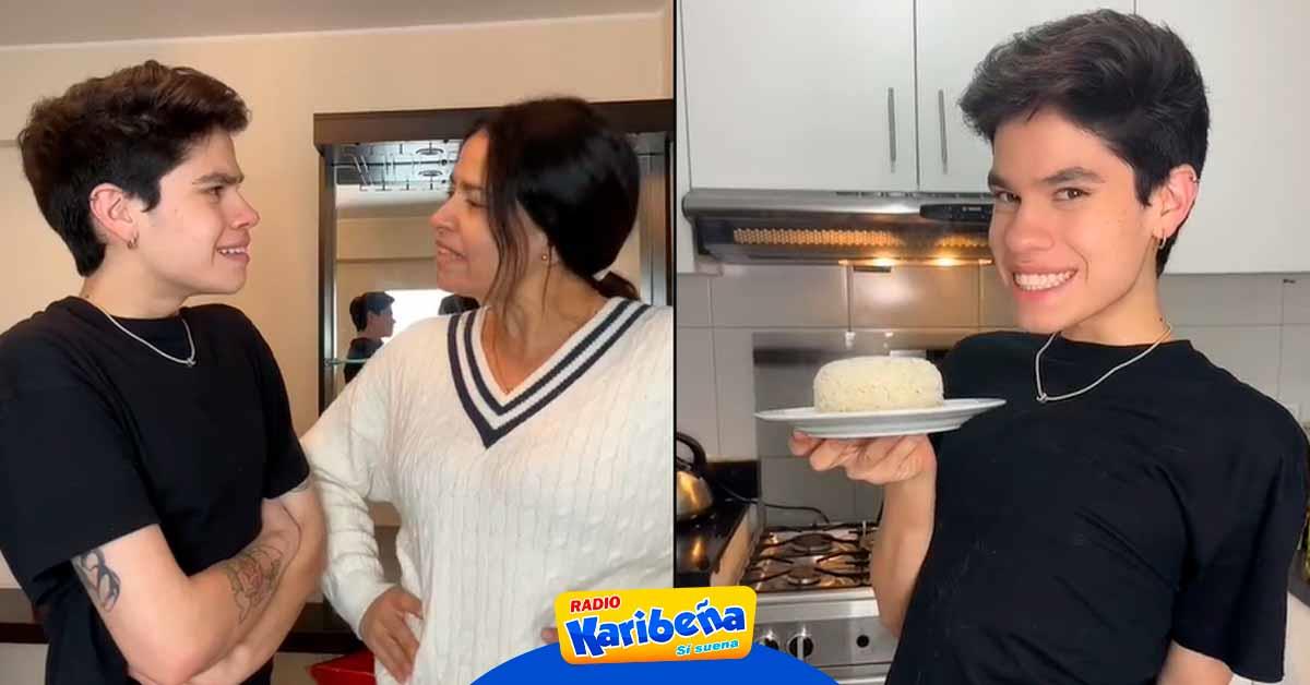 Sorprendida Mamá de Josi Martínez enseña a su hijo a preparar arroz