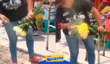 Vendedora-pinta-flores-amarillas-para-vender-mas