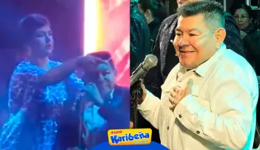 Dilbert Aguilar con oxgeno y su esposa en concierto