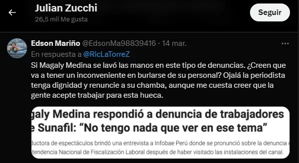 Julin Zucchi like comentarios contra Magaly