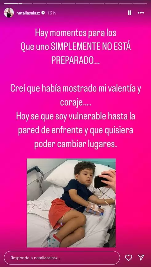 Mensaje de Natalia sobre salud de su hijo