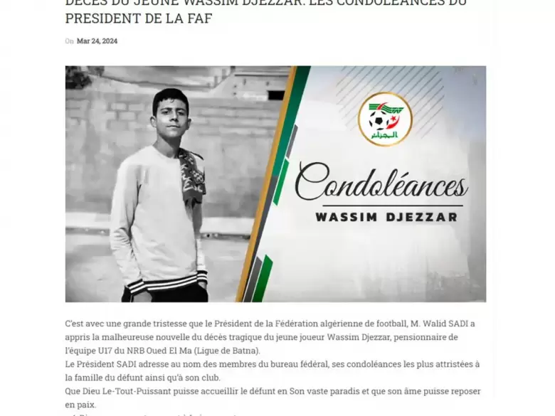 Comunicado oficial de la Federacin Argelina de Ftbol. (Foto: faf.dz)