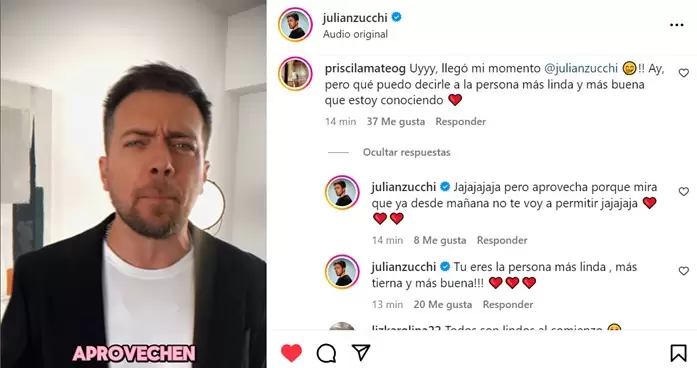 Julin Zucchi y Priscila Mateo se contestan en redes. (Foto: Instagram)