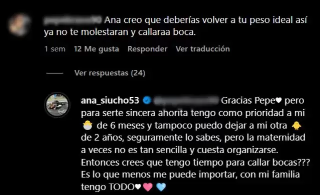 Ana Siucho contesta a usuario. (Foto: Instagram)