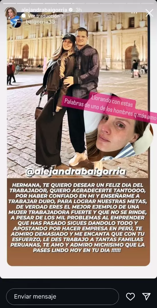 Hermano de Alejandra Baigorria le da un emotivo mensaje. (Foto: Instagram)