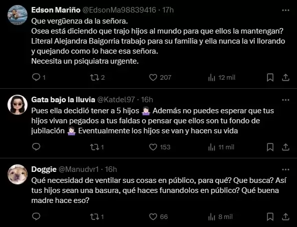 Usuarios contra mam de Alejandra Baigorria