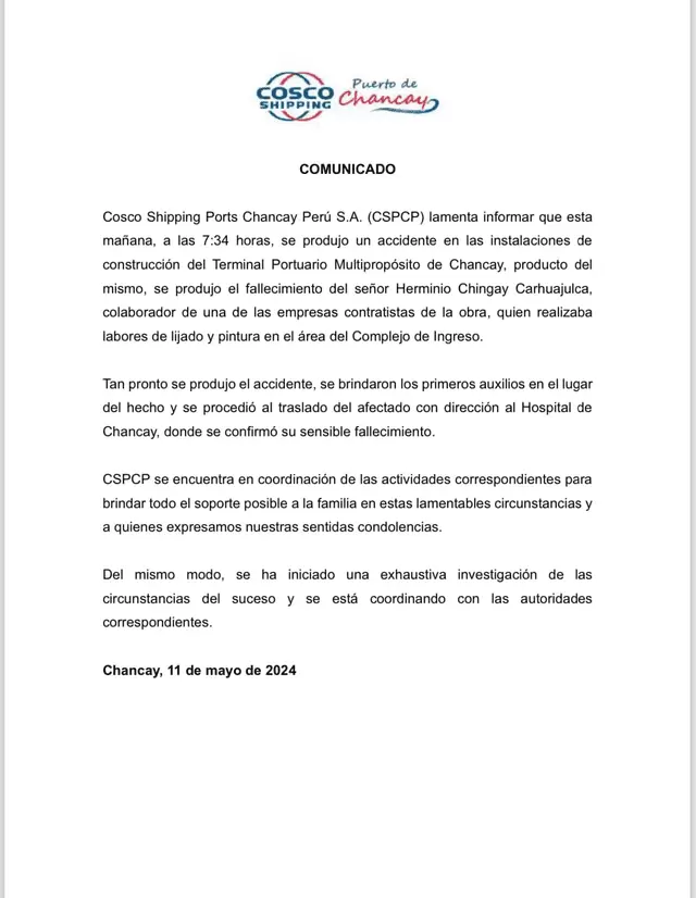 Comunicado de Cosco Shipping