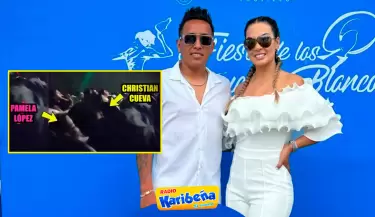 Christian Cueva y Pamela Lpez se lucen muy cariosos en el cine.