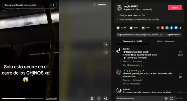 Comentarios en TikTok de rata en bus. (TikTok)