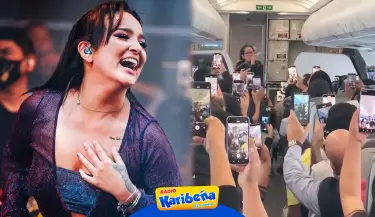 Daniela Darcourt canta a pasajeros de un avin