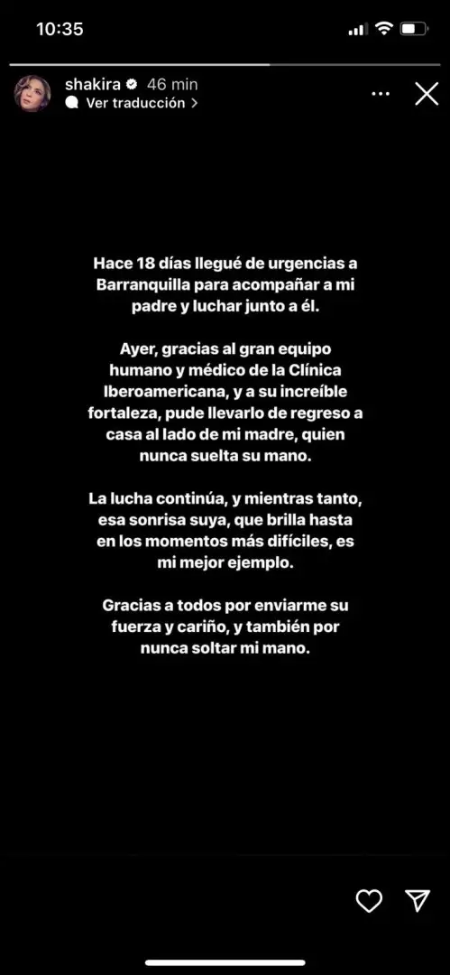 Padre de Shakira fue dado de alta