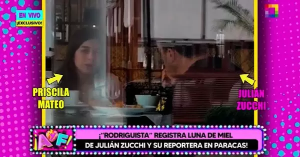 Julin Zucchi y Priscila Mateo en restaurante. (Willax TV)