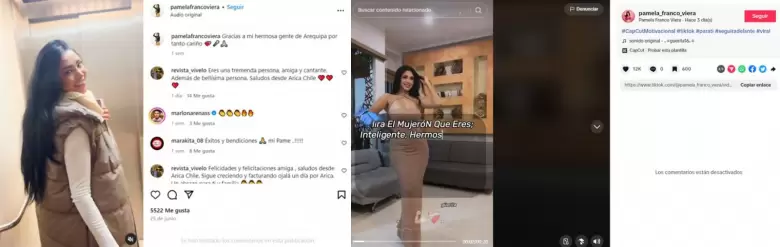 Pamela Franco en Instagram y TikTok. (Captura de pantalla)
