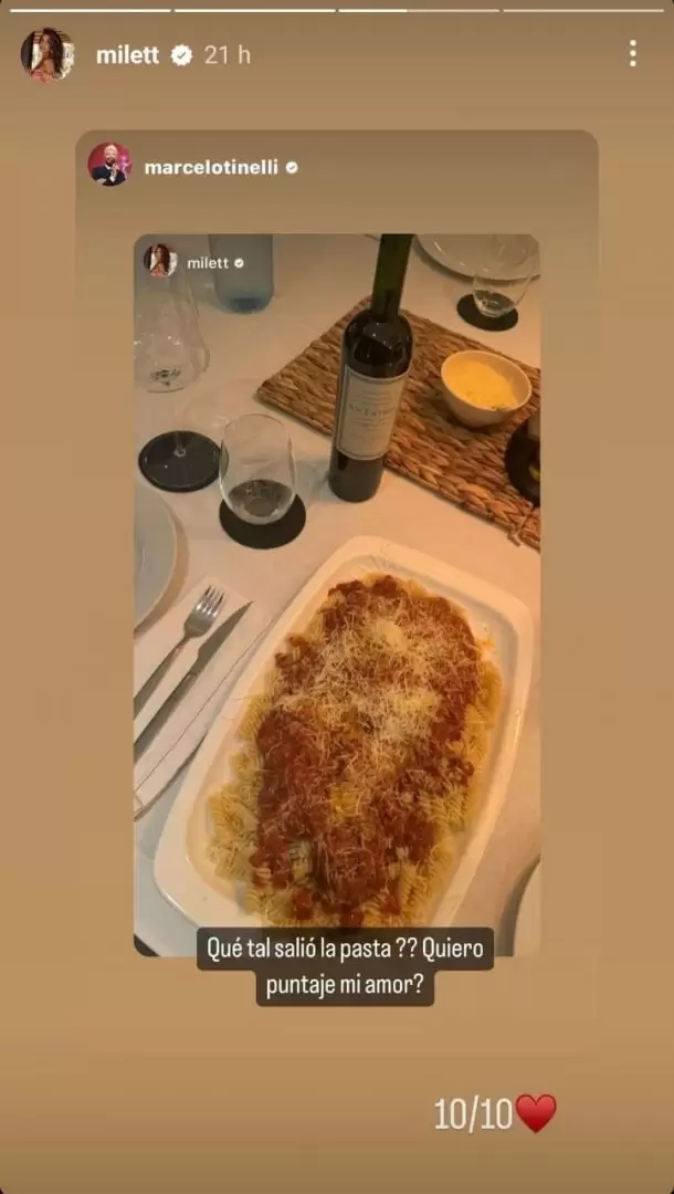 Marcelo Tinelli le prepara pasta a Milett Figueroa. (Instagram)