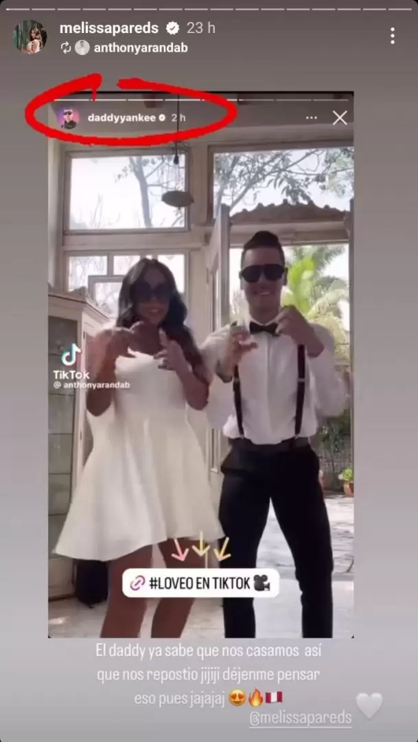 Daddy Yankee comparte video de Melissa Paredes y Anthony Aranda. (Instagram)