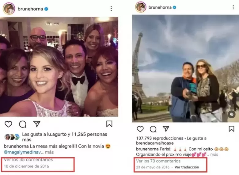 Fotos de Brunella Horna y Renzo Costa en Instagram. (Amrica Televisin)