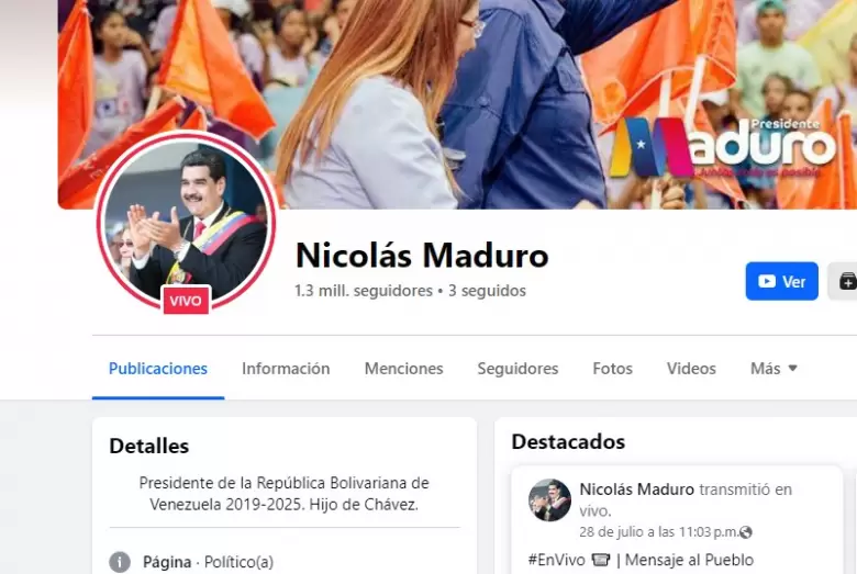 Nicols Maduro no est verificado en Facebook