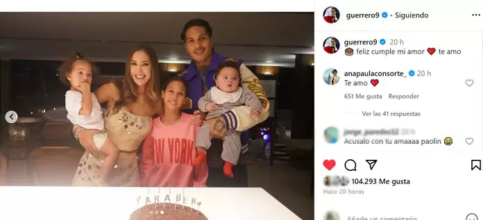 Paolo Guerrero y su publicacin por el cumple de Ana Paula Consorte. (Captura de pantalla)