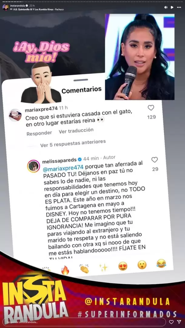 Melissa Paredes explota contra usuaria en redes sociales