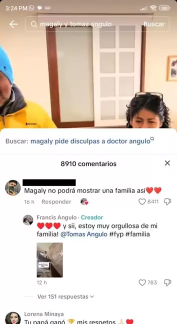 Hija de Toms Angulo responde a comentario. (Captura de pantalla)