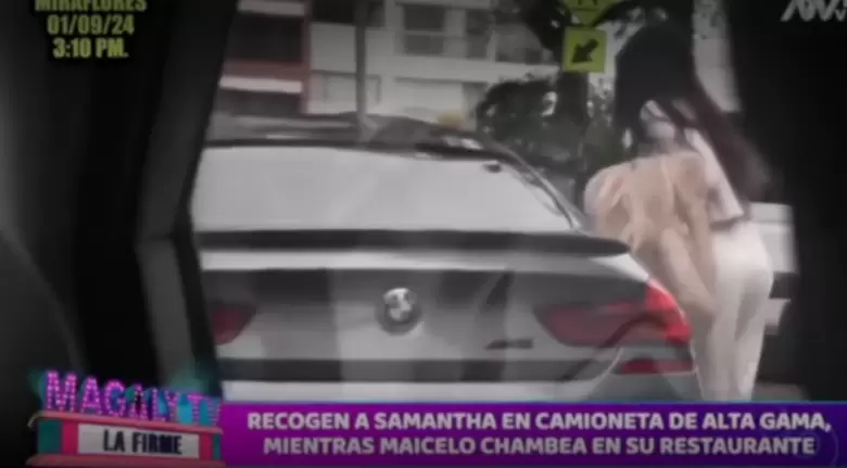 Samantha Batallanos sube a lujoso auto