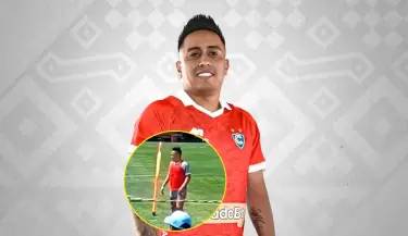 Christian Cueva vuelve a entrenar en Cienciano, pero sorprende con su apariencia.