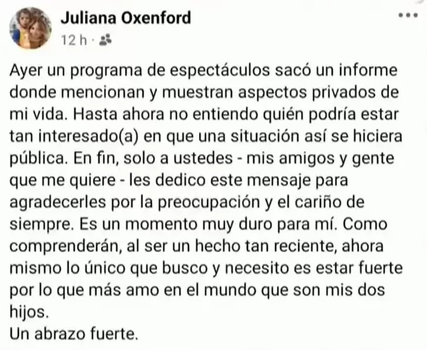 Juliana Oxenford termin su matrimonio