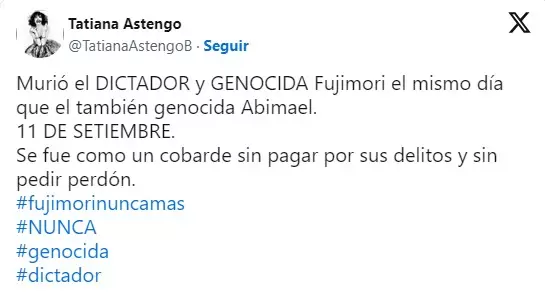 Tatiana Astengo tras la muerte de Alberto Fujimori