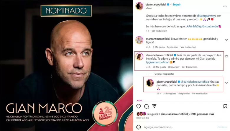 Publicacin de Gian Marco y comentario de Daniela Darcourt