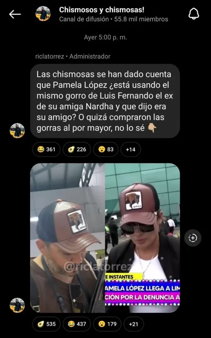 Pamela Lpez y Luis Fernando usando el mismo gorro. (Instagram)