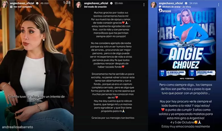 Historias de Angie Chvez en sus redes sociales