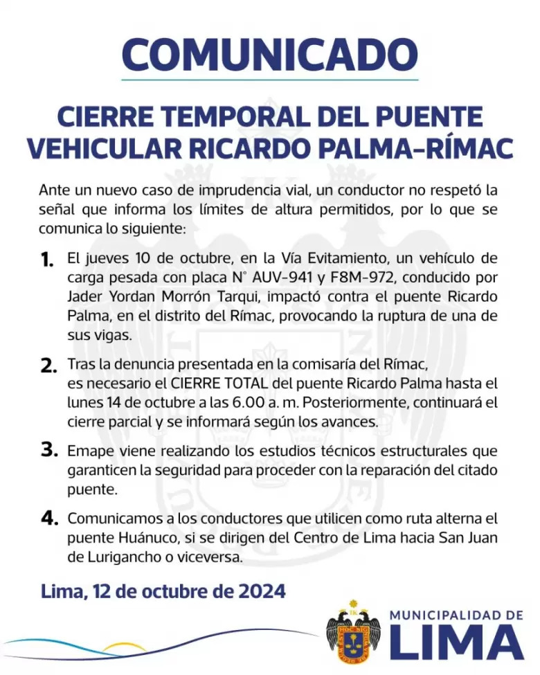 Cierren el puente Ricardo Palma