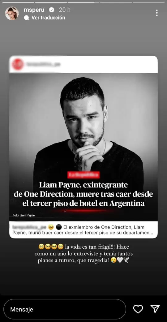 Historia de Natalie Vrtiz sobre la muerte de Liam Payne.