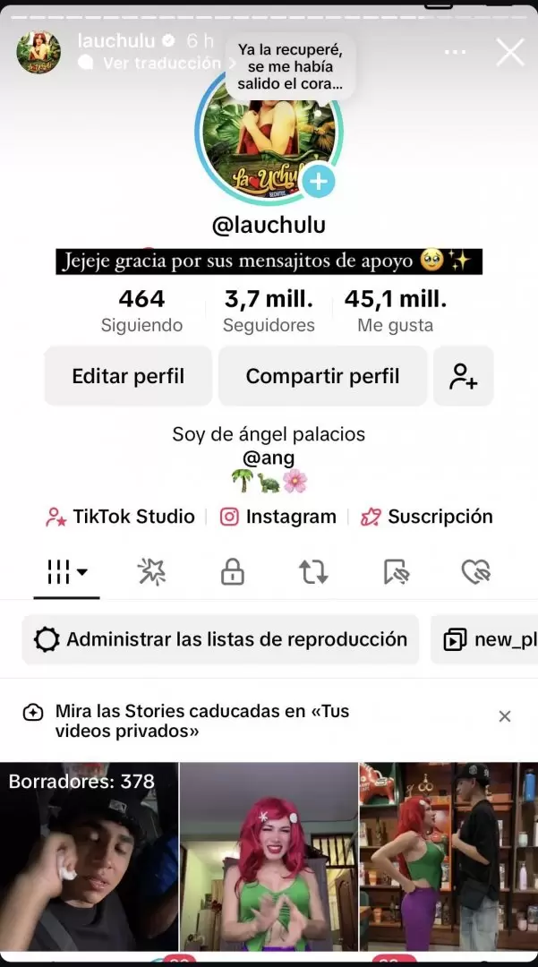 Uchul recupera su cuenta de TikTok