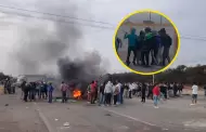 Manifestantes agreden a efectivo policial en La Libertad durante bloqueo de la Panamericana Norte