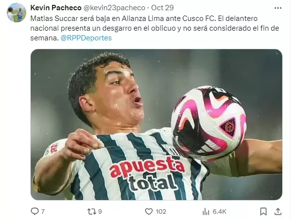 Alianza Lima sufre importante baja