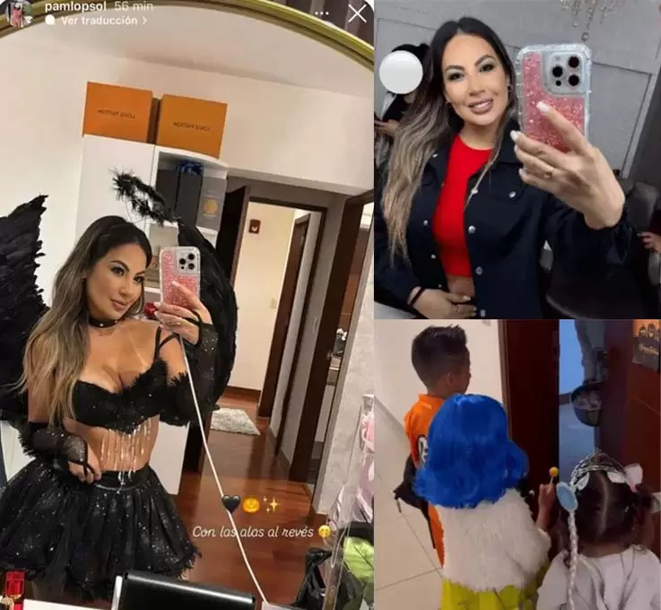 Pamela Lpez en Halloween con sus hijos y disfrazada