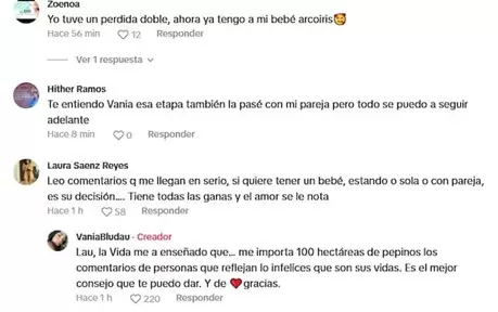 Vania Bludau contesta en TikTok sobre la prdida de su beb. (Captura de pantalla)