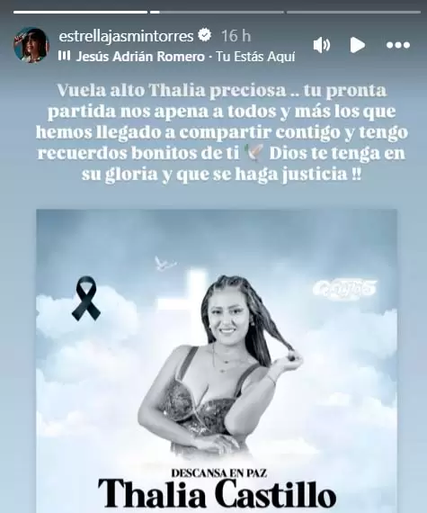 Publicacin de Estrella Torres sobre cantante que falleci