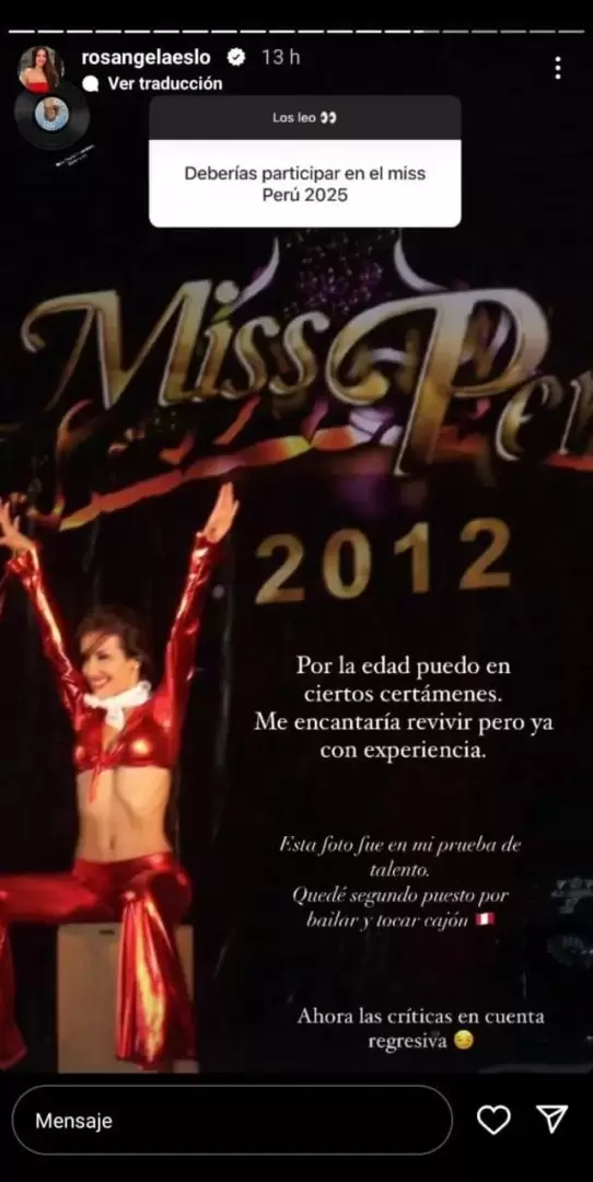 Rosngela Espinoza no descarta volver al Miss Per