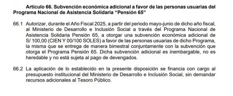 Artculo sobre el aumento de la Pensin 65 en la ley de Presupuesto del Sector Pblico para el 2025.