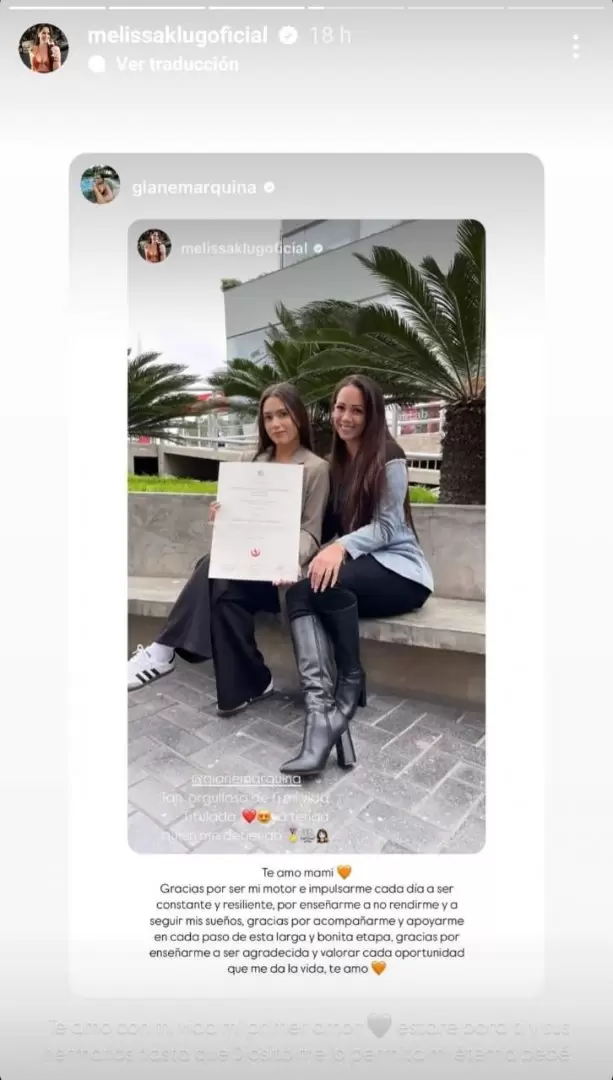 Interaccin de Gianella Marquina y Melissa Klug. (Instagram)