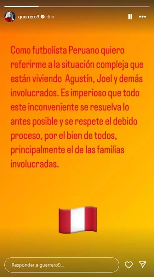 Paolo Guerrero sobre la situacin de Agustn Lozano. (Instagram)