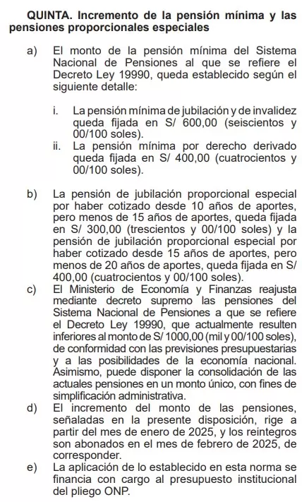 Fragmento de la ley 32123 sobre el aumento de pensiones de la ONP. (Captura de pantalla)