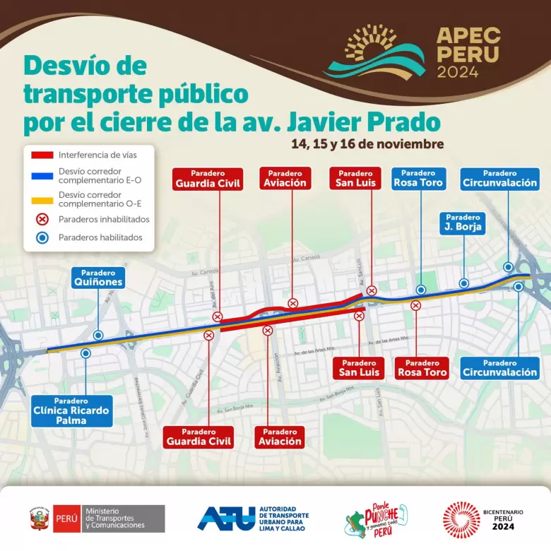 Desvo del transporte pblico por el cierre de la av. Javier Prado. (ATU)