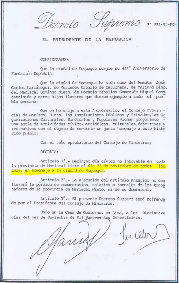 Decreto Supremo N 093-85-PCM del 19-11-1985.