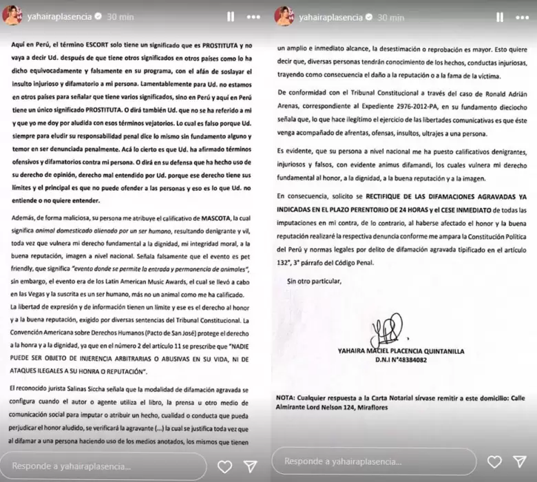 Carta Notarial de Yahaira Plasencia a Magaly - segunda parte