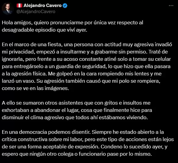 Alejandro Cavero se pronuncia