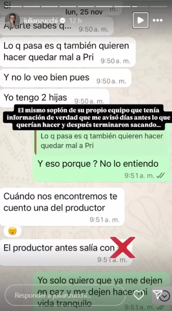 Julin Zucchi mensaje redes sociales