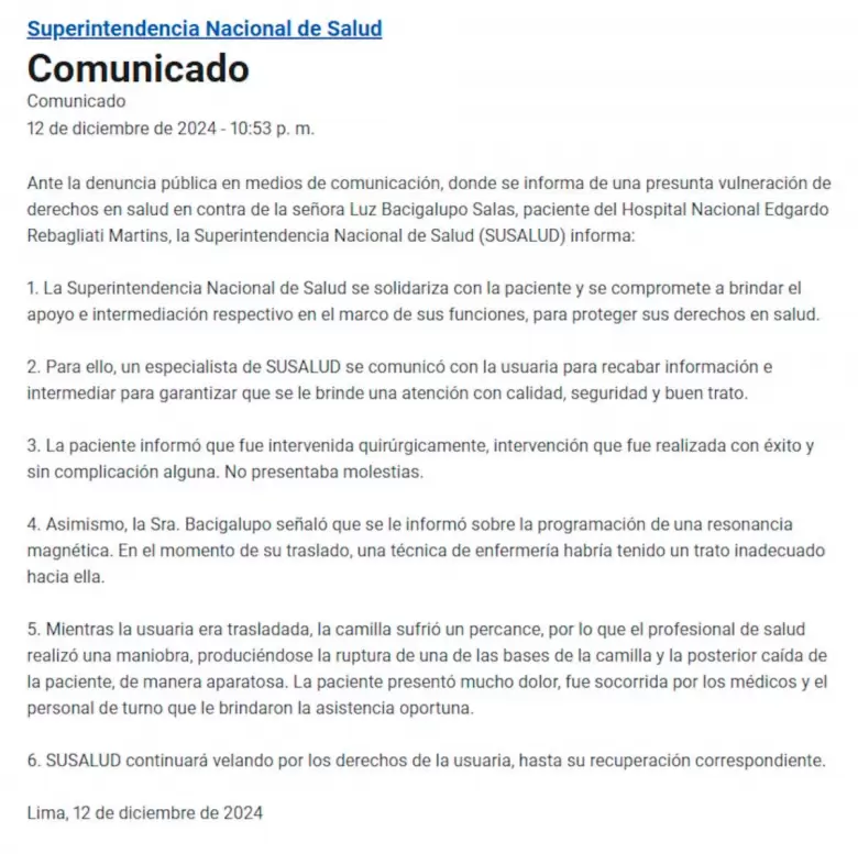 Comunicado de SuSalud